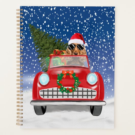 Cocker Spaniel Hund Autofahren Auto in Schnee Weih Planer (Vorderseite)