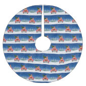 Cocker Spaniel Hund Autofahren Auto in Schnee Weih Polyester Weihnachtsbaumdecke (Vorderseite)