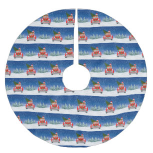 Cocker Spaniel Hund Autofahren Auto in Schnee Weih Polyester Weihnachtsbaumdecke