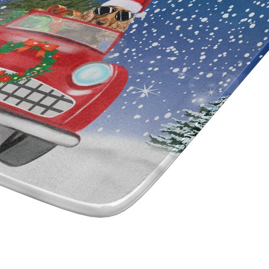 Cocker Spaniel Hund Autofahren Auto in Schnee Weih Schneidebrett (Ecke)