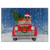 Cocker Spaniel Hund Autofahren Auto in Schnee Weih Schneidebrett (Vorderseite)