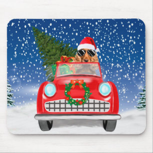 Cocker Spaniel Hund fährt Auto im Schnee Weihnacht Mousepad