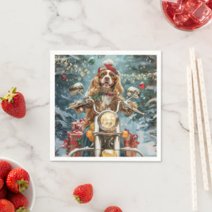 Cocker Spaniel Hund fährt Motorrad Weihnachten Serviette