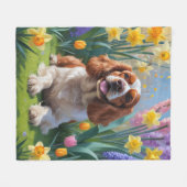 Cocker Spaniel Hund Frühlingsblumen Malerei Fleecedecke (Vorderseite (Horizontal))
