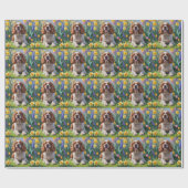 Cocker Spaniel Hund Frühlingsblumen Malerei Geschenkpapier (Flach)