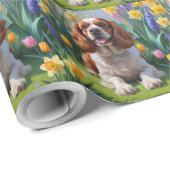 Cocker Spaniel Hund Frühlingsblumen Malerei Geschenkpapier (Rolleneckpunkt)