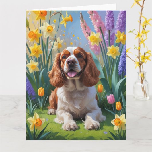 Cocker Spaniel Hund Frühlingsblumen Malerei Karte (Gelbe Blume)