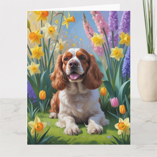 Cocker Spaniel Hund Frühlingsblumen Malerei Karte (Vorderseite)