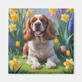 Cocker Spaniel Hund Frühlingsblumen Malerei Magnet (Vorne)