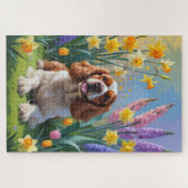 Cocker Spaniel Hund Frühlingsblumen Malerei Puzzle (Horizontal)
