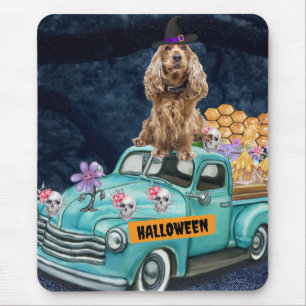 Cocker Spaniel Hund Halloween LKW Gruselige Nacht Mousepad