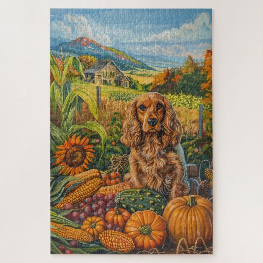 Cocker Spaniel Hund Herbsternte Erntedankfest Puzzle (Vertikal)