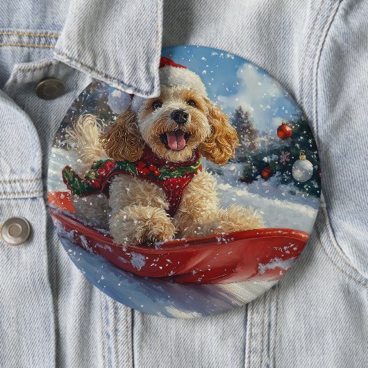 Cocker Spaniel Hund im Schlitten Lass es schneien Button (Beispiel)