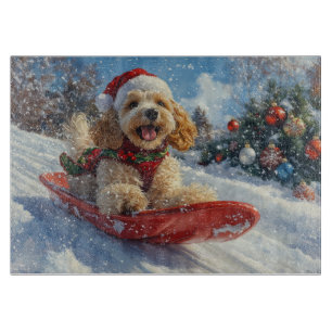 Cocker Spaniel Hund im Schlitten Lass es schneien  Schneidebrett