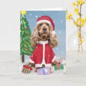 Cocker Spaniel Hund im Schnee mit Weihnachtsgesche Karte (Gelbe Blume)