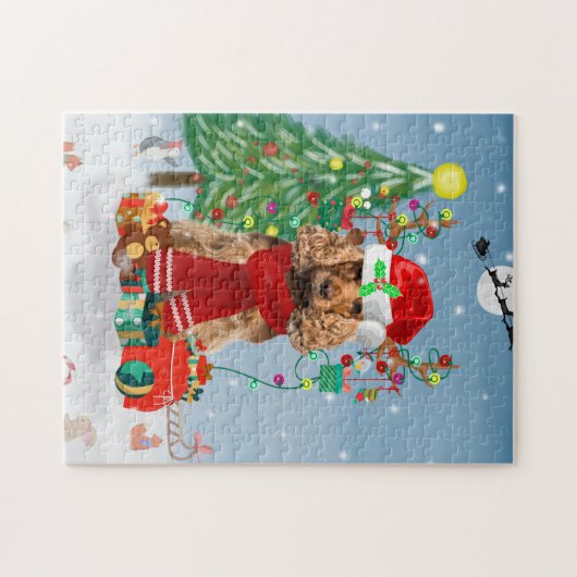 Cocker Spaniel Hund im Schnee mit Weihnachtsgesche Puzzle (Horizontal)