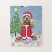 Cocker Spaniel Hund im Schnee mit Weihnachtsgesche Puzzle (Vertikal)