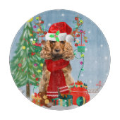 Cocker Spaniel Hund im Schnee mit Weihnachtsgesche Schneidebrett (Vorderseite)