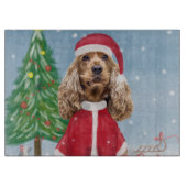 Cocker Spaniel Hund im Schnee mit Weihnachtsgesche Schneidebrett (Vorderseite)