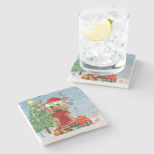 Cocker Spaniel Hund im Schnee mit Weihnachtsgesche Steinuntersetzer (Seitenansicht)