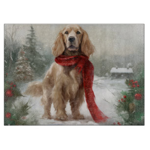 Cocker Spaniel Hund im Schnee Weihnachten Schneidebrett