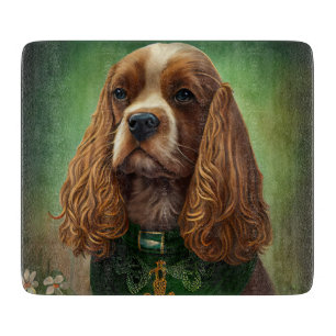 Cocker Spaniel Hund im St. Patrick's Day Kleid Schneidebrett