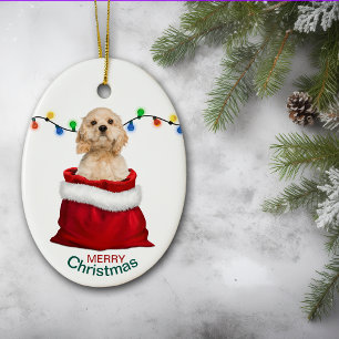 Cocker Spaniel Hund in der Geschenktasche Weihnach Keramik Ornament