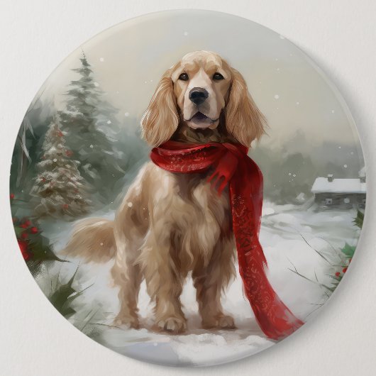 Cocker Spaniel Hund in Schneehocht Button (Vorderseite)