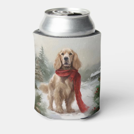 Cocker Spaniel Hund in Schneehocht Dosenkühler (Kanne Rückseite)