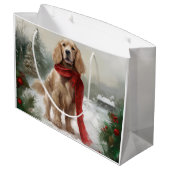 Cocker Spaniel Hund in Schneehocht Große Geschenktüte (Rückseite Schrägansicht)