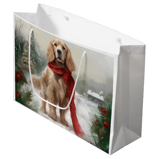 Cocker Spaniel Hund in Schneehocht Große Geschenktüte (Vorderseite Schrägansicht)