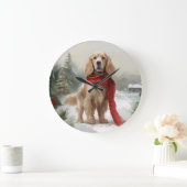 Cocker Spaniel Hund in Schneehocht Große Wanduhr (Zuhause)