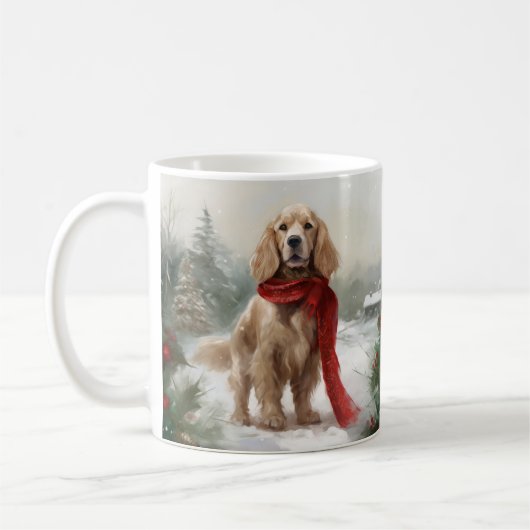 Cocker Spaniel Hund in Schneehocht Kaffeetasse (Links)