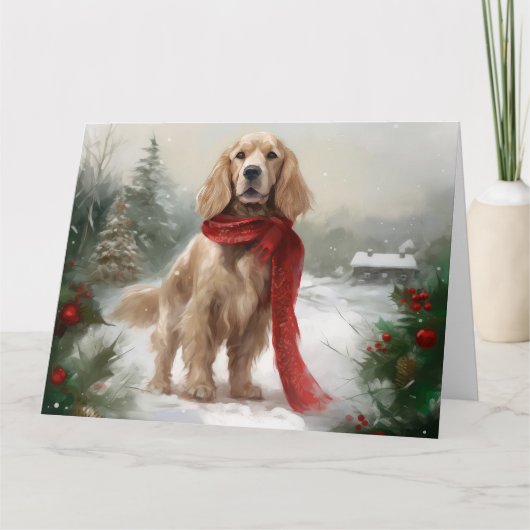 Cocker Spaniel Hund in Schneehocht Karte (Vorderseite)