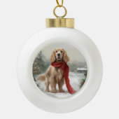 Cocker Spaniel Hund in Schneehocht Keramik Kugel-Ornament (Vorderseite)
