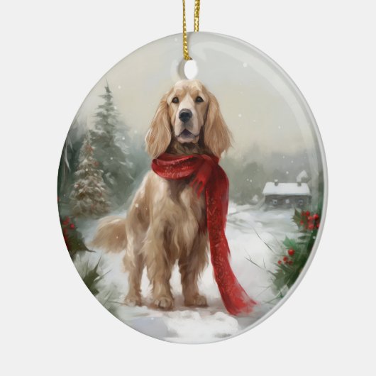 Cocker Spaniel Hund in Schneehocht Keramik Ornament (Links)