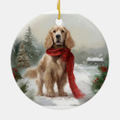 Cocker Spaniel Hund in Schneehocht Keramik Ornament (Hinten)