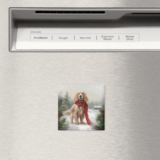 Cocker Spaniel Hund in Schneehocht Magnet (In Situ (Geschirrspüler))