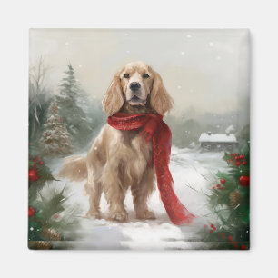Cocker Spaniel Hund in Schneehocht Magnet