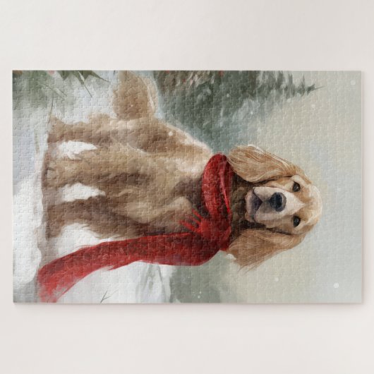 Cocker Spaniel Hund in Schneehocht Puzzle (Horizontal)