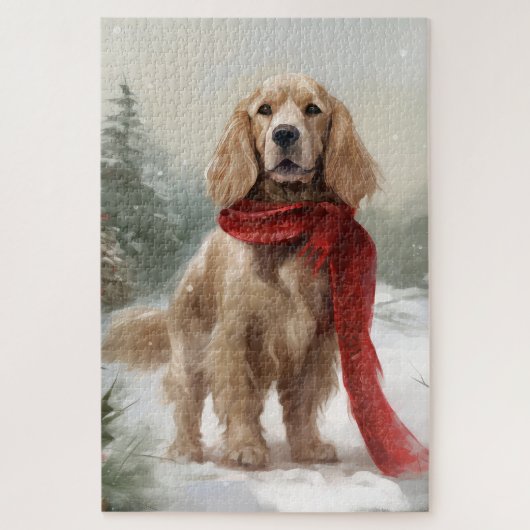Cocker Spaniel Hund in Schneehocht Puzzle (Vertikal)