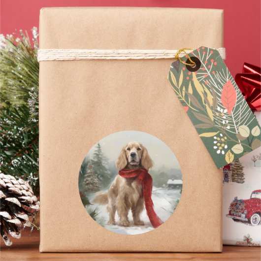 Cocker Spaniel Hund in Schneehocht Runder Aufkleber (Feiertag)