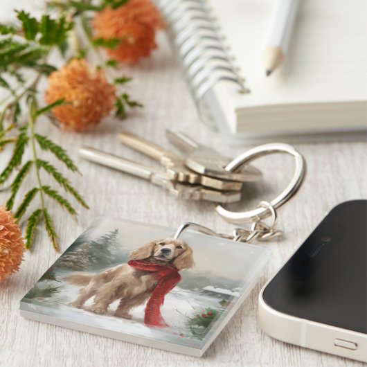 Cocker Spaniel Hund in Schneehocht Schlüsselanhänger (Vorderseite rechts)