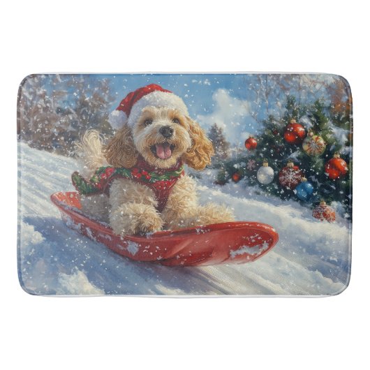 Cocker Spaniel Hund in Sledge Lass es Schnee Weihn Badematte (Vorderseite)