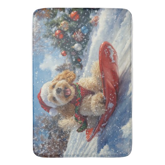 Cocker Spaniel Hund in Sledge Lass es Schnee Weihn Badematte (Vorderseite Vertikal)