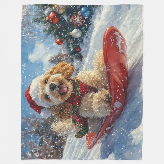 Cocker Spaniel Hund in Sledge Lass es Schnee Weihn Fleecedecke (Vorderseite)