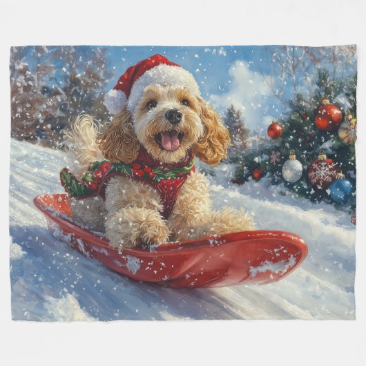 Cocker Spaniel Hund in Sledge Lass es Schnee Weihn Fleecedecke (Vorderseite (Horizontal))