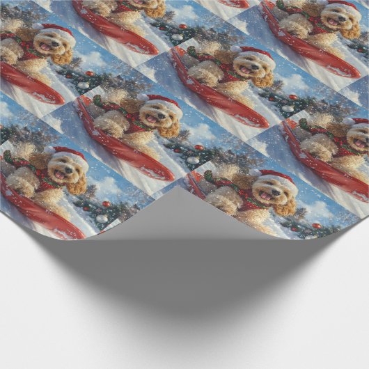 Cocker Spaniel Hund in Sledge Lass es Schnee Weihn Geschenkpapier (Ecke)