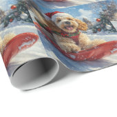 Cocker Spaniel Hund in Sledge Lass es Schnee Weihn Geschenkpapier (Rolleneckpunkt)