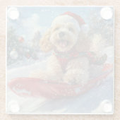 Cocker Spaniel Hund in Sledge Lass es Schnee Weihn Glasuntersetzer (Rückseite)